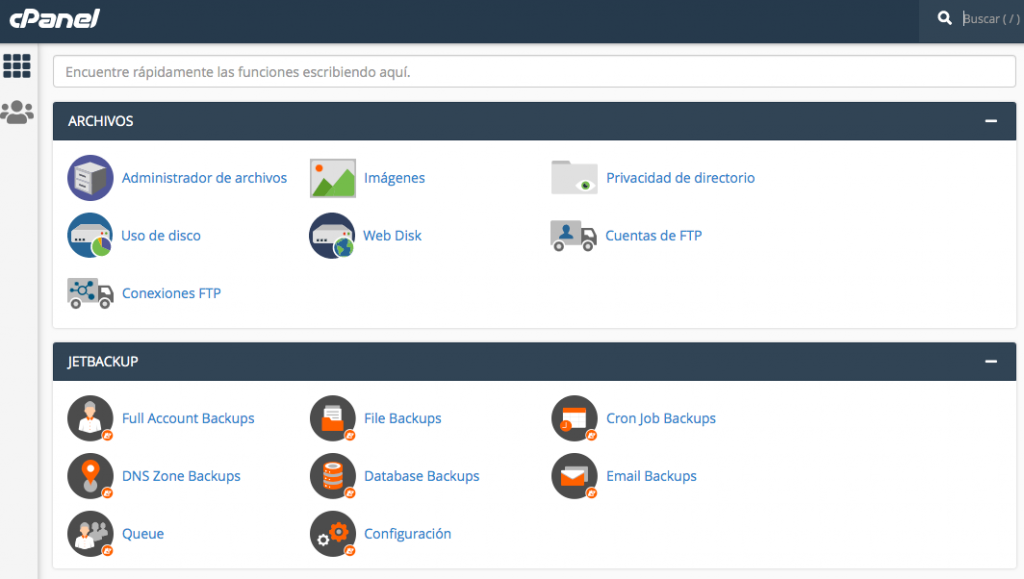 cPanel de alojamiento web