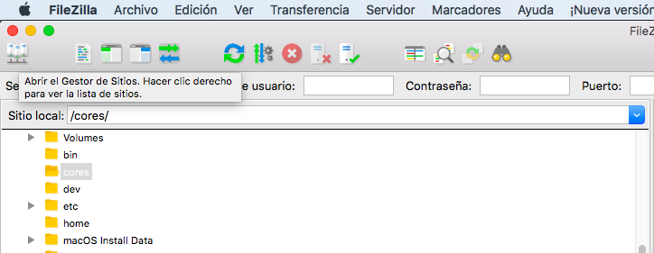 Abrir Filezilla para instalar WordPress en el servidor web desde cero