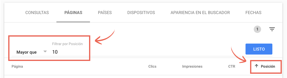 Filtrar en Google Search Console