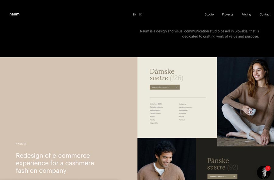 Página web corporativa de naum.studio. Estudio de diseño y comunicación en Eslovaquia