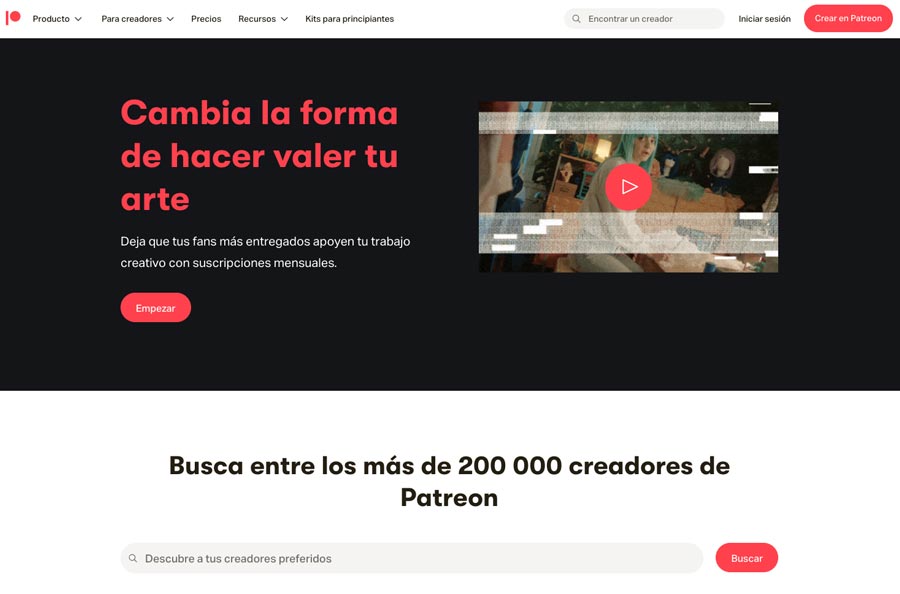 Ejemplo de Membership Site. Patreon.com